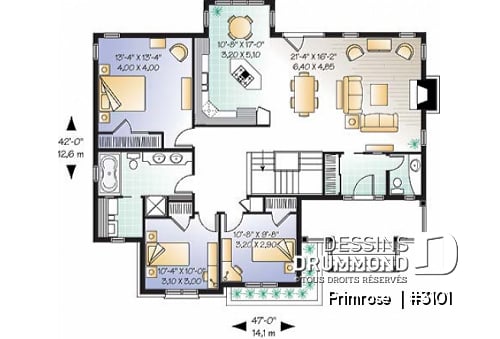 Rez-de-chaussée - Bungalow champêtre rustique de 3 chambres, plafond 9', foyer, îlot, salle de lavage au rdc. - Primrose 