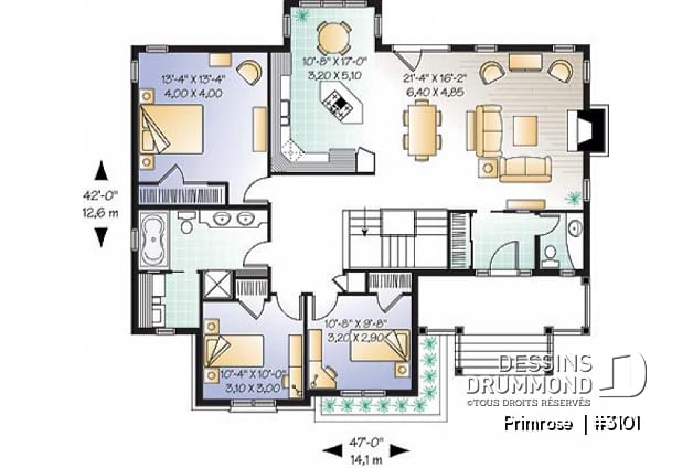 Rez-de-chaussée - Bungalow champêtre rustique de 3 chambres, plafond 9', foyer, îlot, salle de lavage au rdc. - Primrose 