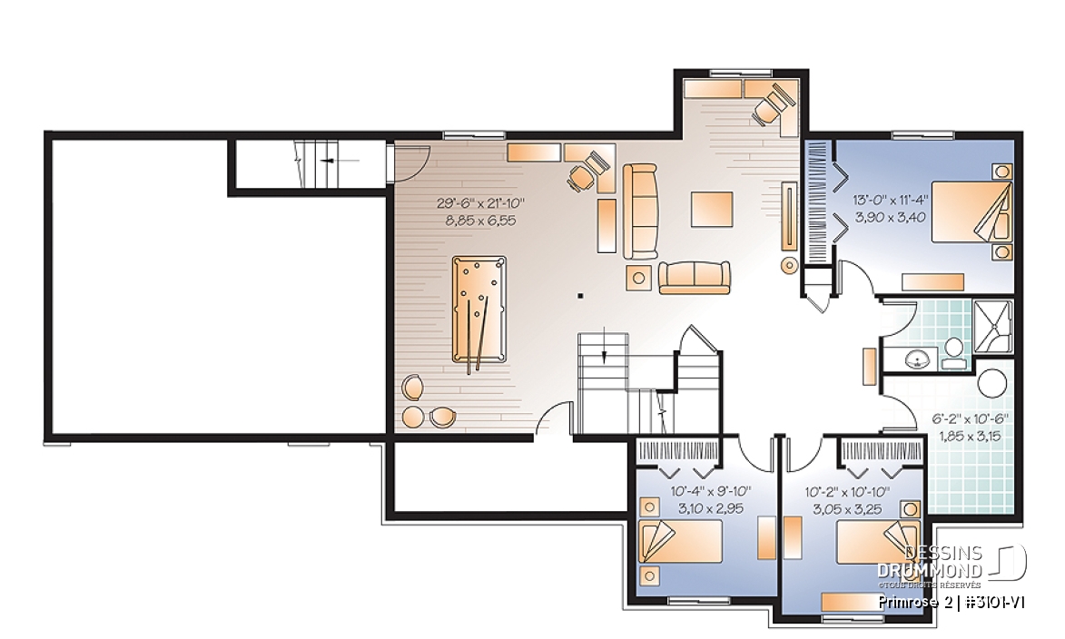 Sous-sol - Plan de plain-pied 6 chambres dont 3 au rdc., garage double, coin ordinateur, 2 séjours, superbe aménagement - Primrose 2