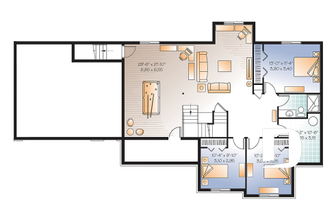 Sous-sol aménagé (Optionel $) - Plan de plain-pied 6 chambres dont 3 au rdc., garage double, coin ordinateur, 2 séjours, superbe aménagement - Primrose 2