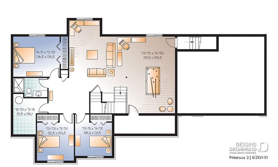Sous-sol - Plan de plain-pied 6 chambres dont 3 au rdc., garage double, coin ordinateur, 2 séjours, superbe aménagement - Primrose 2