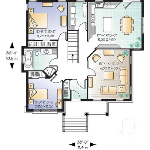 Rez-de-chaussée - Bungalow traditionnel, 2 ch., plafond 9' sur tout le r-d-c, galerie abritée - Walker