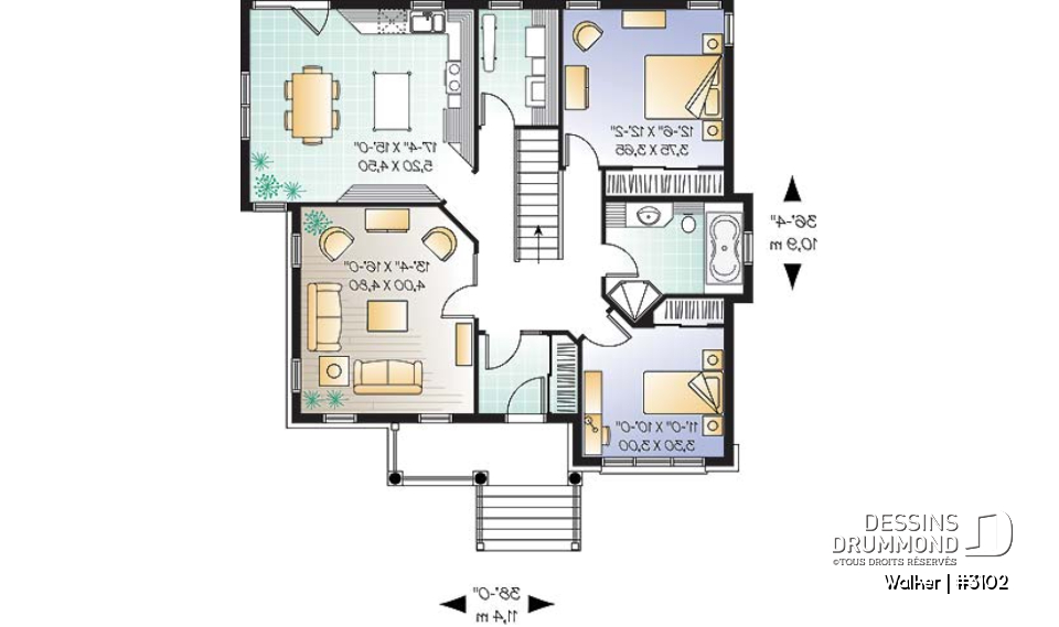 Rez-de-chaussée - Bungalow traditionnel, 2 ch., plafond 9' sur tout le r-d-c, galerie abritée - Walker