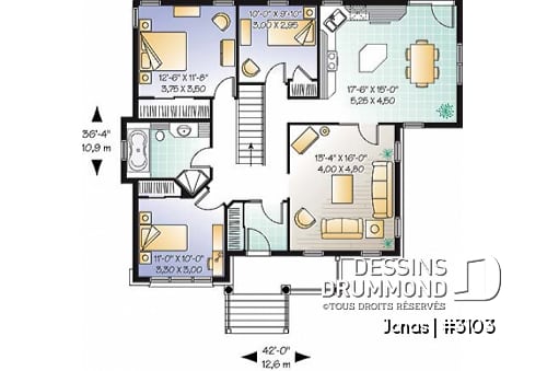 Rez-de-chaussée - Bungalow bon format et bon prix avec 3 chambres et plafond 9' - Jonas