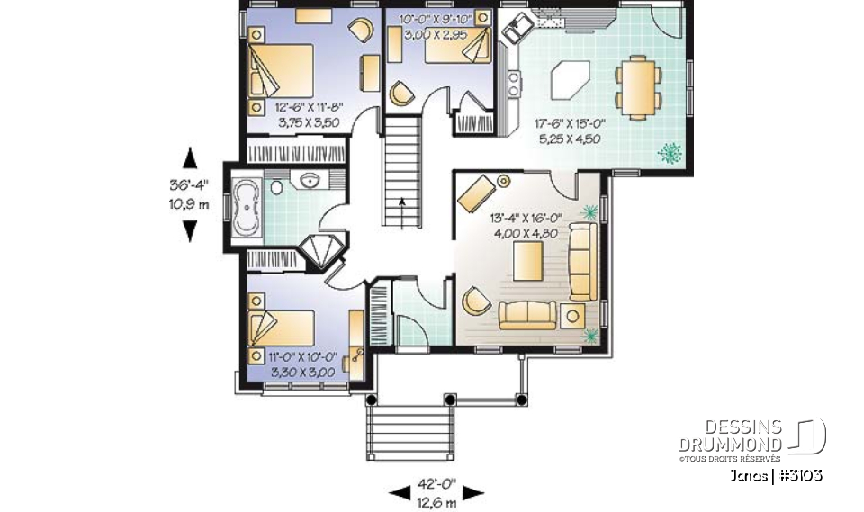 Rez-de-chaussée - Bungalow bon format et bon prix avec 3 chambres et plafond 9' - Jonas