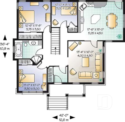 Rez-de-chaussée - Bungalow bon format et bon prix avec 3 chambres et plafond 9' - Jonas