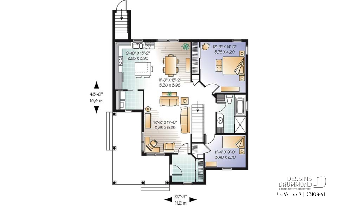 Rez-de-chaussée - Plan de plain-pied champêtre, 5 chambres dont 2 au rez-de-chaussée, salle de jeux, aire ouverte - La Vallée 2