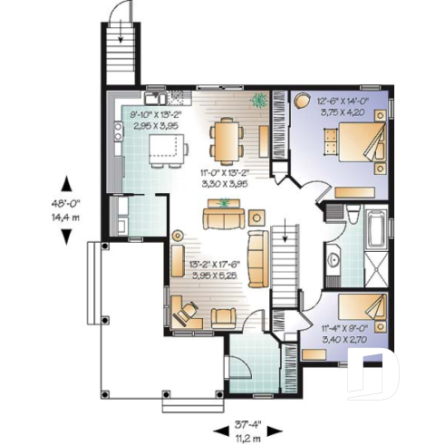 Rez-de-chaussée - Plan de plain-pied champêtre, 5 chambres dont 2 au rez-de-chaussée, salle de jeux, aire ouverte - La Vallée 2