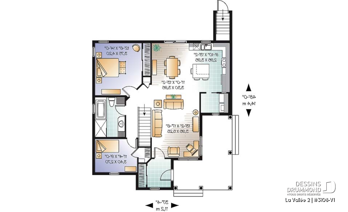 Rez-de-chaussée - Plan de plain-pied champêtre, 5 chambres dont 2 au rez-de-chaussée, salle de jeux, aire ouverte - La Vallée 2