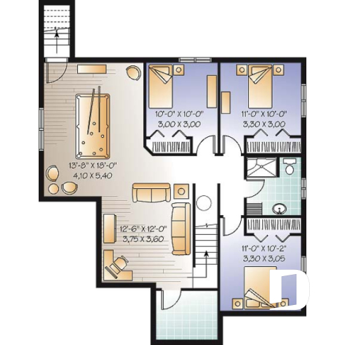 Sous-sol aménagé (Optionel $) - Plan de plain-pied champêtre, 5 chambres dont 2 au rez-de-chaussée, salle de jeux, aire ouverte - La Vallée 2