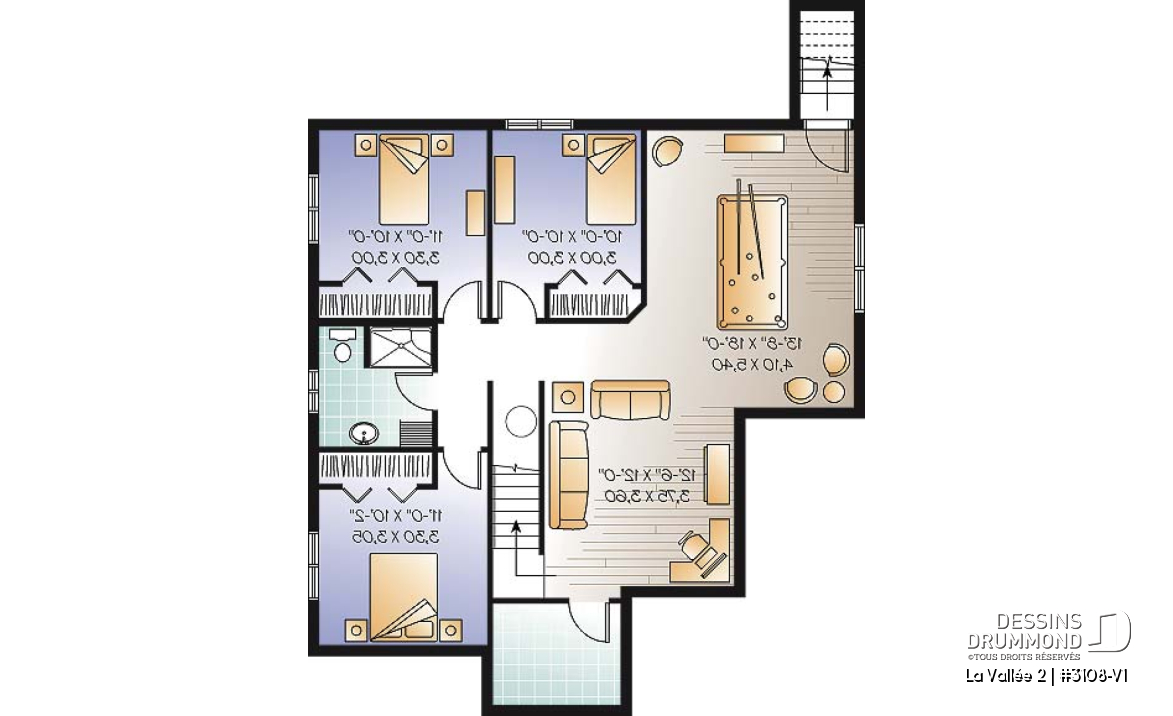 Sous-sol aménagé (Optionel $) - Plan de plain-pied champêtre, 5 chambres dont 2 au rez-de-chaussée, salle de jeux, aire ouverte - La Vallée 2