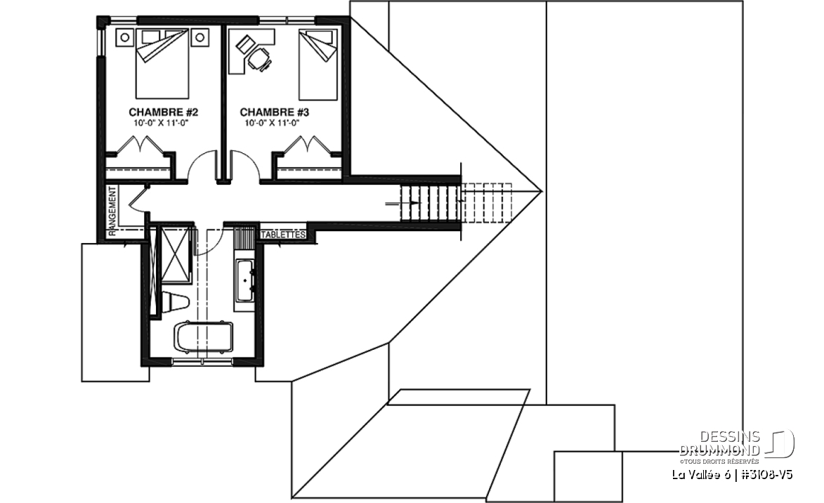 Étage - Plan de maison à étage, 3 chambres et bureau à la maison, garage, aire ouverte à l'arrière, vestiaire - La Vallée 6