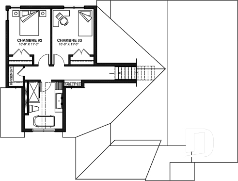 Étage - Plan de maison à étage, 3 chambres et bureau à la maison, garage, aire ouverte à l'arrière, vestiaire - La Vallée 6