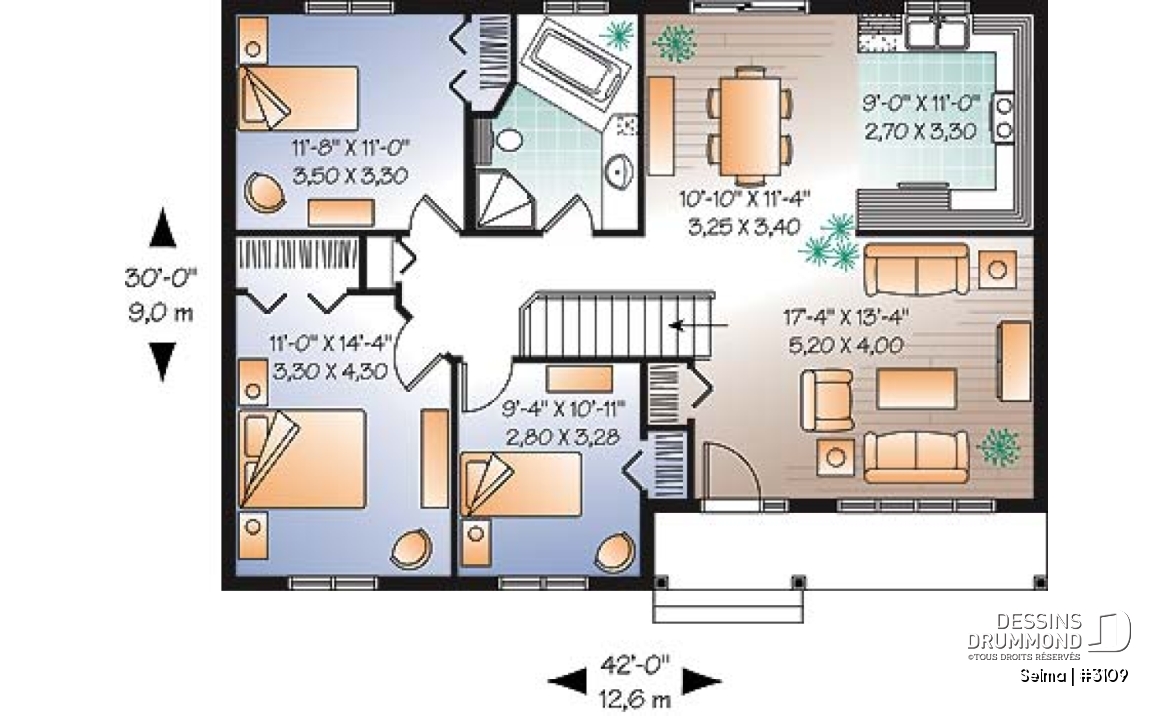 Rez-de-chaussée - Modèle abordable de 3 chambres avec bain et douche séparés à la salle de bain - Selma