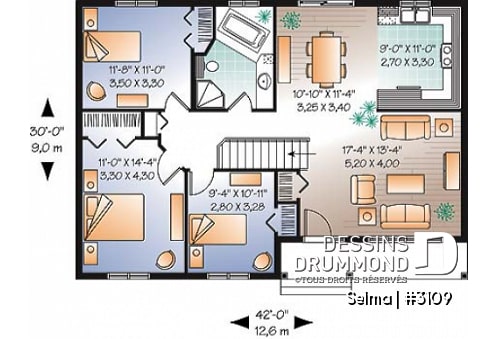 Rez-de-chaussée - Modèle abordable de 3 chambres avec bain en coin dans la salle de bain - Selma