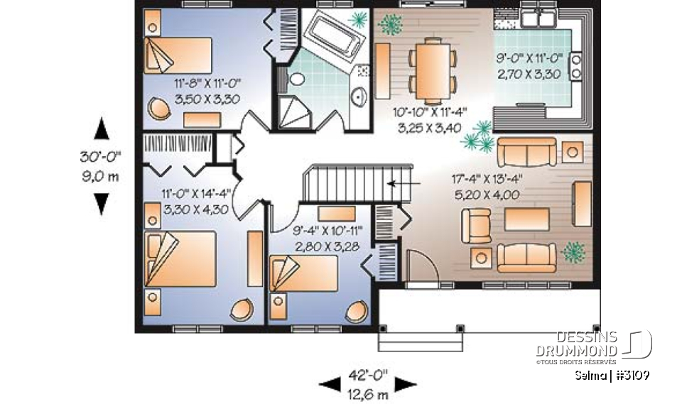 Rez-de-chaussée - Modèle abordable de 3 chambres avec bain et douche séparés à la salle de bain - Selma