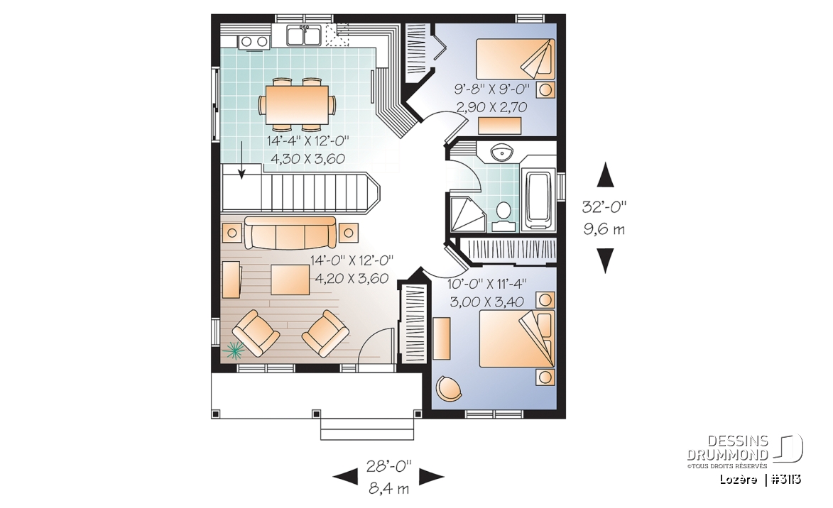 Rez-de-chaussée - Modèle de maison champêtre Lozère (#3113) | Petite maison abordable à construction simplifiée - Lozère 