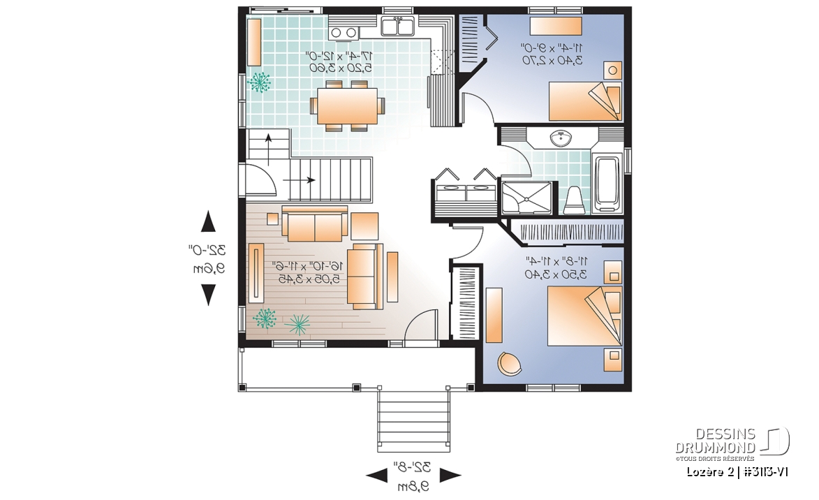 Rez-de-chaussée - Plan de plain-pied 2 chambres économique et évolutif avec sous-sol sorti de terre et aire ouverte lumineuse - Lozère 2