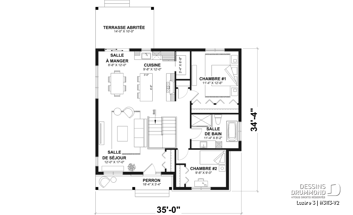 Rez-de-chaussée - Plan de maison plain-pied farmhouse économique avec jusqu’à 5 chambres, une opportunité rare à saisir - Lozère 3