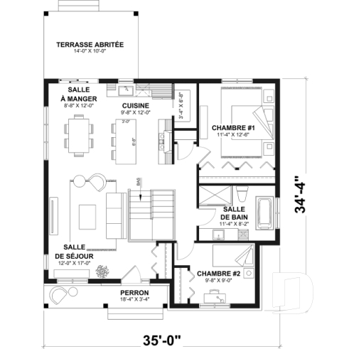 Rez-de-chaussée - Plan de maison plain-pied farmhouse économique avec jusqu’à 5 chambres, une opportunité rare à saisir - Lozère 3