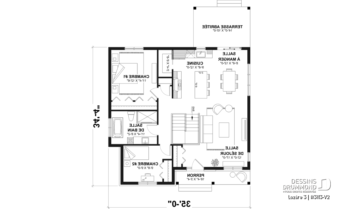 Rez-de-chaussée - Plan de maison plain-pied farmhouse économique avec jusqu’à 5 chambres, une opportunité rare à saisir - Lozère 3
