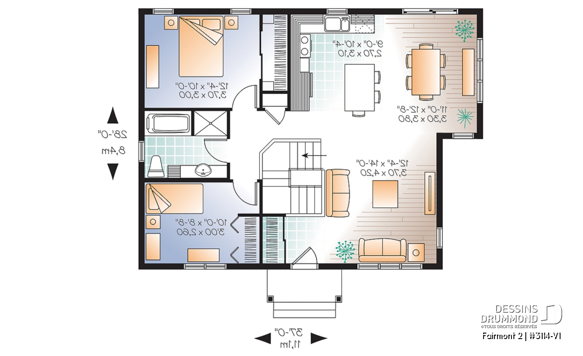 Rez-de-chaussée - Plan plain-pied 2 chambres, modèle idéal pour première maison, de style champêtre rustique, petit prix - Fairmont 2