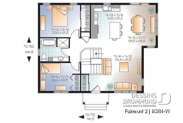 Rez-de-chaussée - Plan plain-pied 2 chambres, modèle idéal pour première maison, de style champêtre rustique, petit prix - Fairmont 2