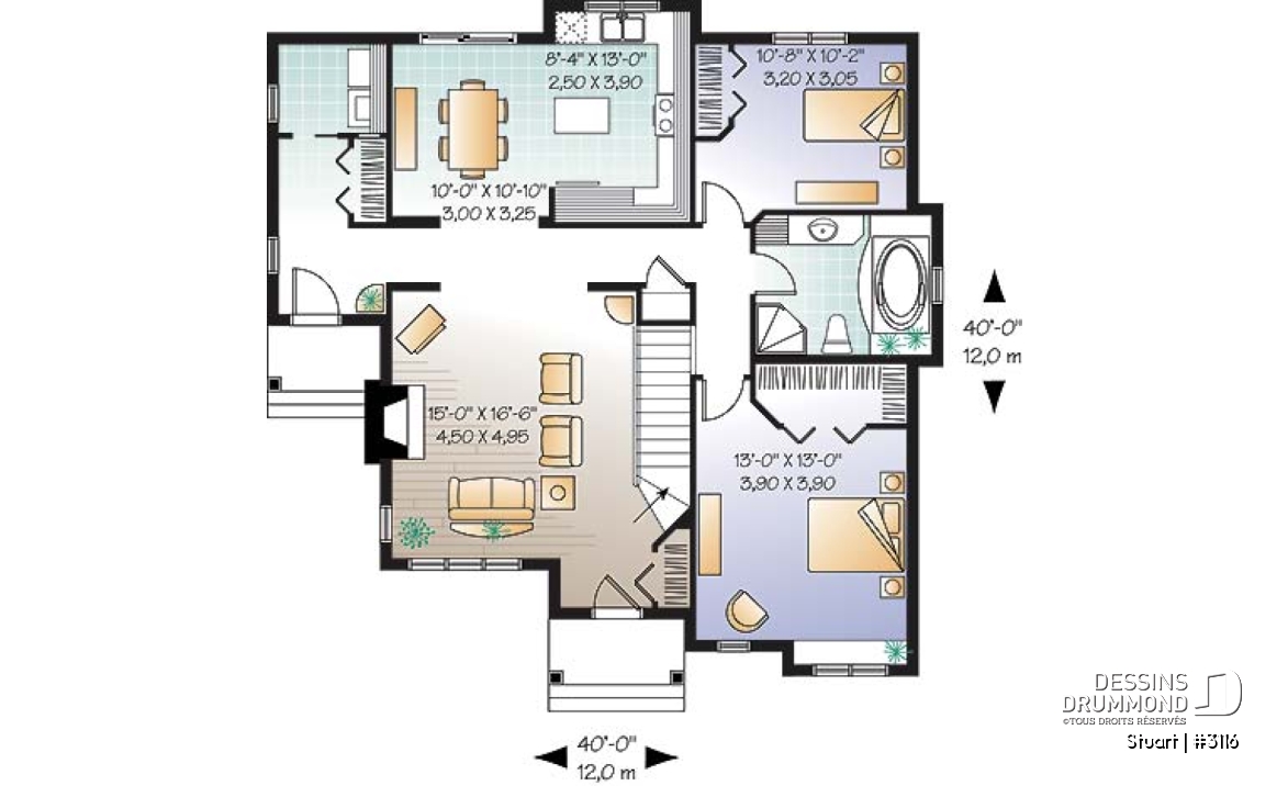Rez-de-chaussée - Plan de plain-pied champêtre, 2 chambres, foyer au salon, belle cuisine, salle de lavage au rez-de-chaussée - Stuart