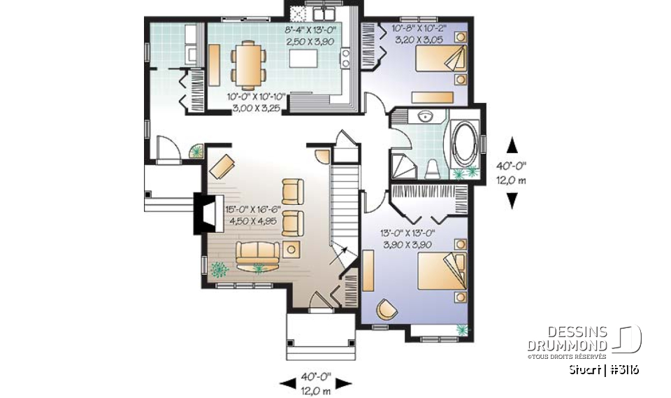 Rez-de-chaussée - Plan de plain-pied champêtre, 2 chambres, foyer au salon, belle cuisine, salle de lavage au rez-de-chaussée - Stuart