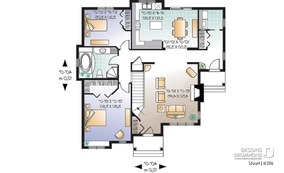 Rez-de-chaussée - Plan de plain-pied champêtre, 2 chambres, foyer au salon, belle cuisine, salle de lavage au rez-de-chaussée - Stuart