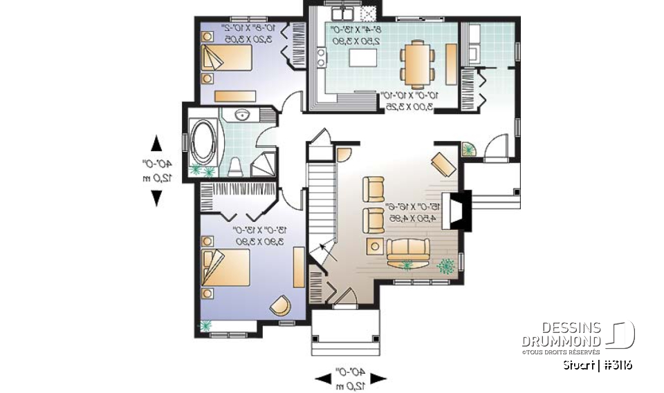 Rez-de-chaussée - Plan de plain-pied champêtre, 2 chambres, foyer au salon, belle cuisine, salle de lavage au rez-de-chaussée - Stuart