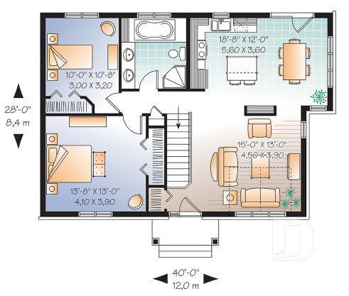 Rez-de-chaussée - Plain-pied de style champêtre avec plafond cathédral, grande chambre des maîtres, îlot à la cuisine - Aubry 