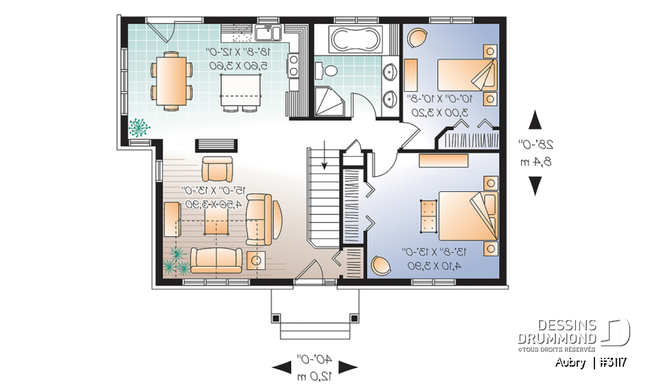 Rez-de-chaussée - Plain-pied de style champêtre avec plafond cathédral, grande chambre des maîtres, îlot à la cuisine - Aubry 