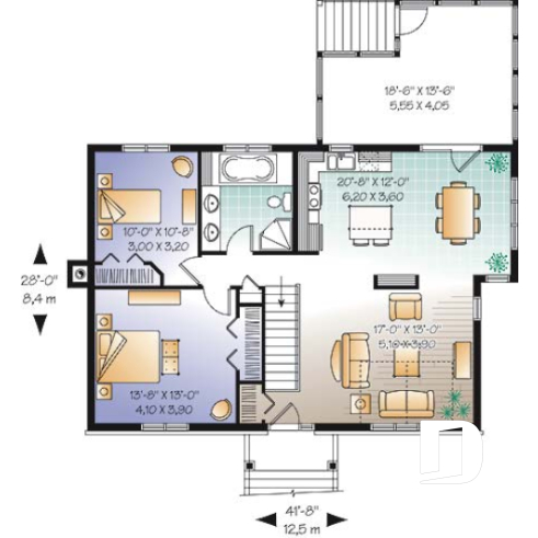 Rez-de-chaussée - Plan plain-pied 2 chambres au rez-de-chaussée + 2 au sous-sol, abri moustiquaire, cathédrale au salon - Aubry 2