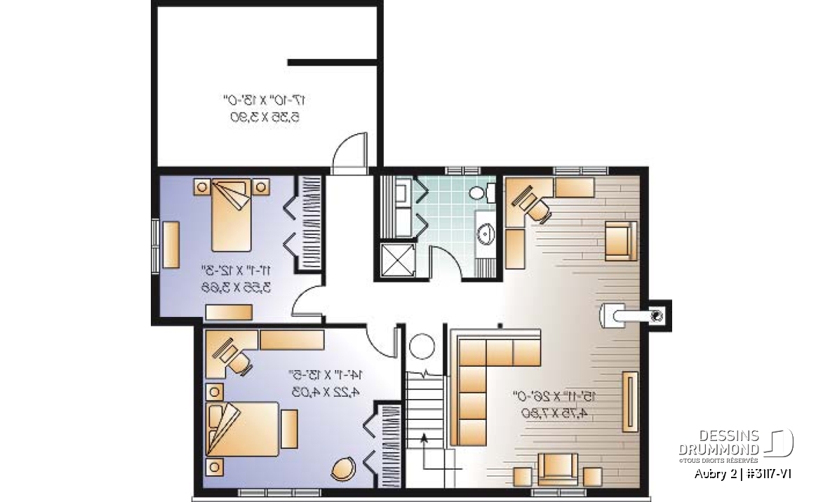 Sous-sol - Plan plain-pied 2 chambres au rez-de-chaussée + 2 au sous-sol, abri moustiquaire, cathédrale au salon - Aubry 2
