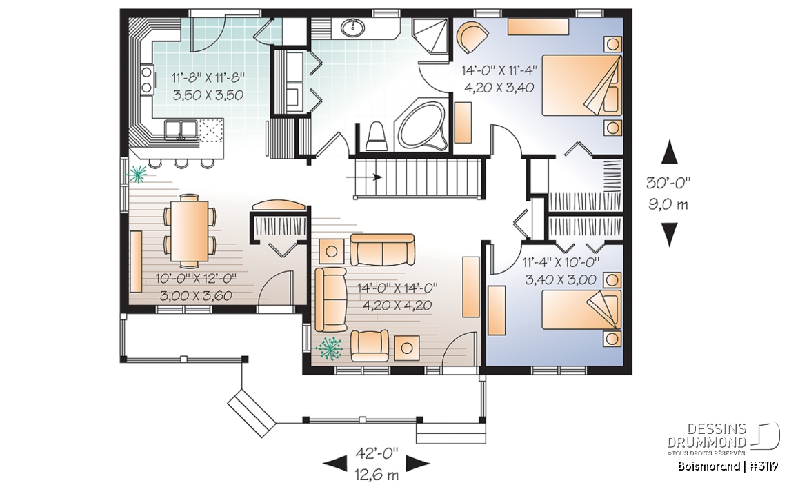 Rez-de-chaussée - Plan de plain-pied champêtre, 2 chambres, salle de bain attrayante, walk-in chambre parents, buanderie - Boismorand
