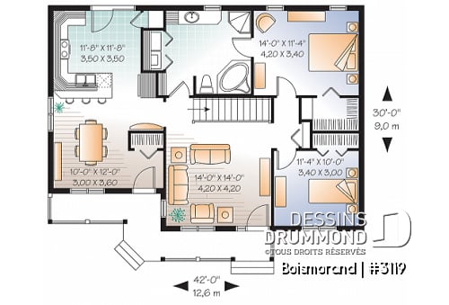 Rez-de-chaussée - Plan de plain-pied champêtre, 2 chambres, salle de bain attrayante, walk-in chambre parents, buanderie - Boismorand