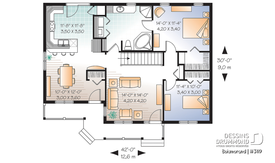 Rez-de-chaussée - Plan de plain-pied champêtre, 2 chambres, salle de bain attrayante, walk-in chambre parents, buanderie - Boismorand