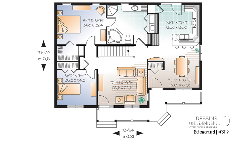 Rez-de-chaussée - Plan de plain-pied champêtre, 2 chambres, salle de bain attrayante, walk-in chambre parents, buanderie - Boismorand