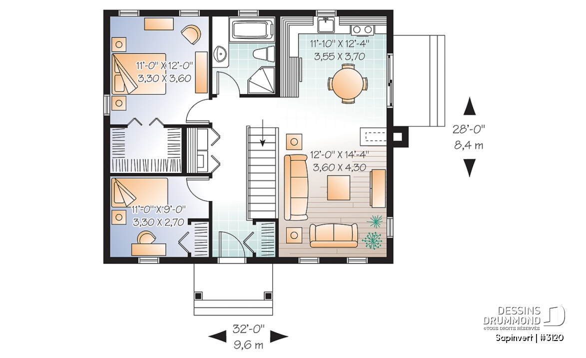 Rez-de-chaussée - Plan de plain-pied économique, 2 chambres, espace conviviale, champêtre, grand walk-in, foyer - Sapinvert