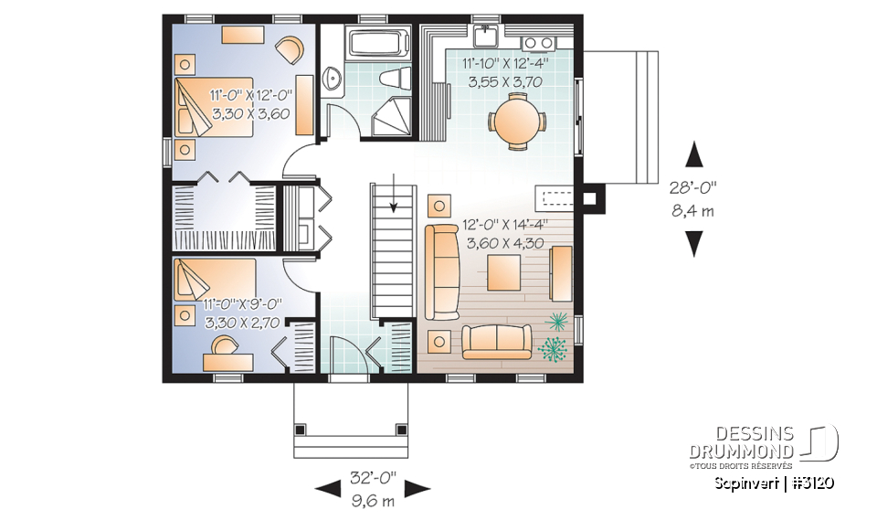 Rez-de-chaussée - Plan de plain-pied économique, 2 chambres, espace conviviale, champêtre, grand walk-in, foyer - Sapinvert