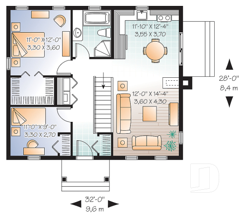 Rez-de-chaussée - Plan de plain-pied économique, 2 chambres, espace conviviale, champêtre, grand walk-in, foyer - Sapinvert