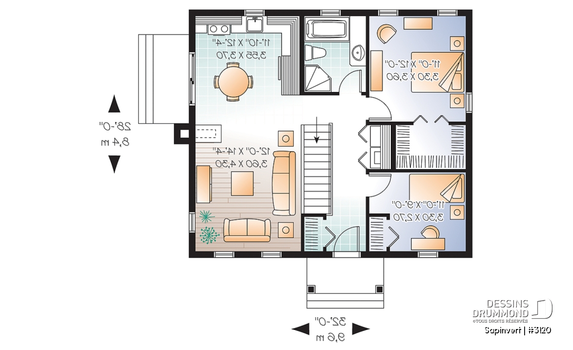 Rez-de-chaussée - Plan de plain-pied économique, 2 chambres, espace conviviale, champêtre, grand walk-in, foyer - Sapinvert