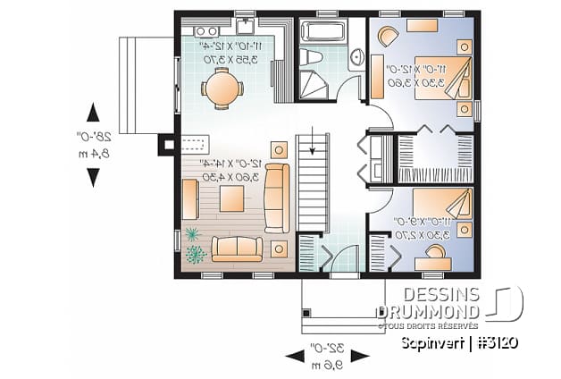 Rez-de-chaussée - Plan de plain-pied économique, 2 chambres, espace conviviale, champêtre, grand walk-in, foyer - Sapinvert