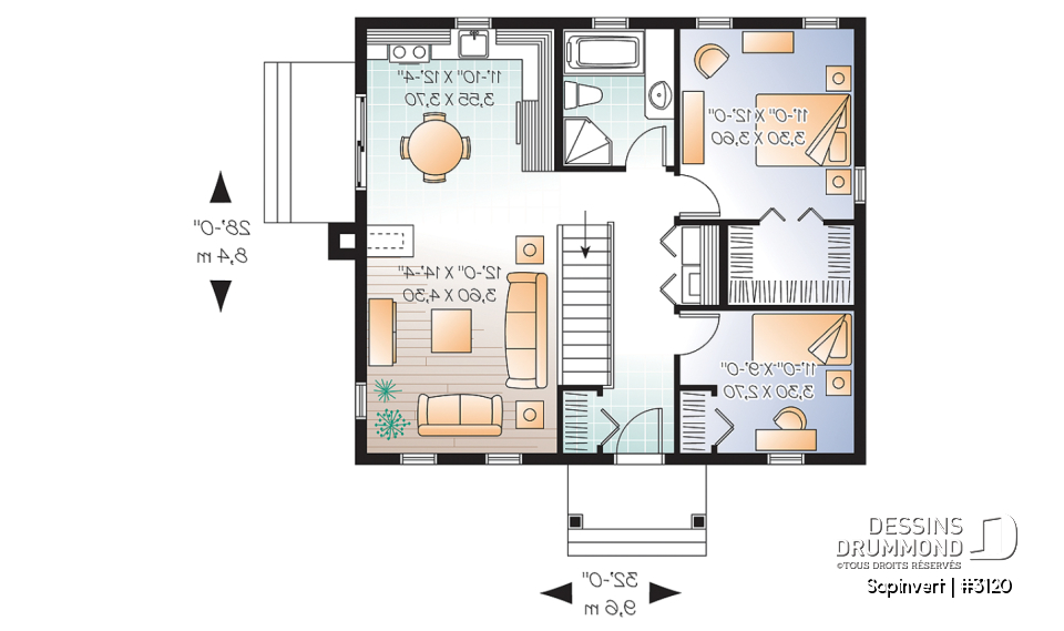 Rez-de-chaussée - Plan de plain-pied économique, 2 chambres, espace conviviale, champêtre, grand walk-in, foyer - Sapinvert