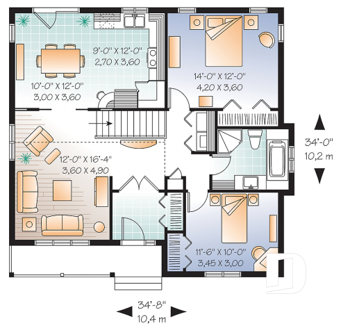 Rez-de-chaussée - Plain-pied de style champêtre, 2 chambres, cuisine spacieuse, plafond cathédrale, vestibule, buanderie au rdc - Héron