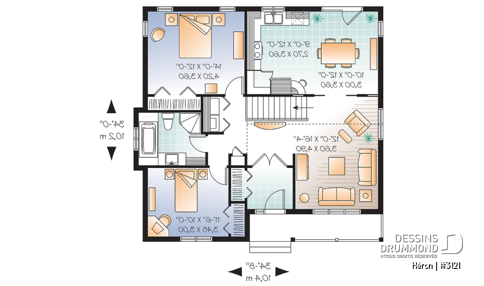 Rez-de-chaussée - Plain-pied de style champêtre, 2 chambres, cuisine spacieuse, plafond cathédrale, vestibule, buanderie au rdc - Héron