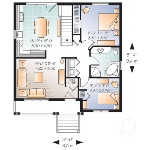 Rez-de-chaussée - Modèle de maison simple et économique – Plain-pied champêtre parfait pour auto-construction - Rivoli