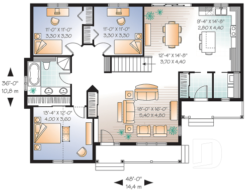 Rez-de-chaussée - Bungalow économique à l'américaine, 3 chambres, grand salon, buanderie au r-d-c, vestibule fermé, îlot cuisine - Pommeraie