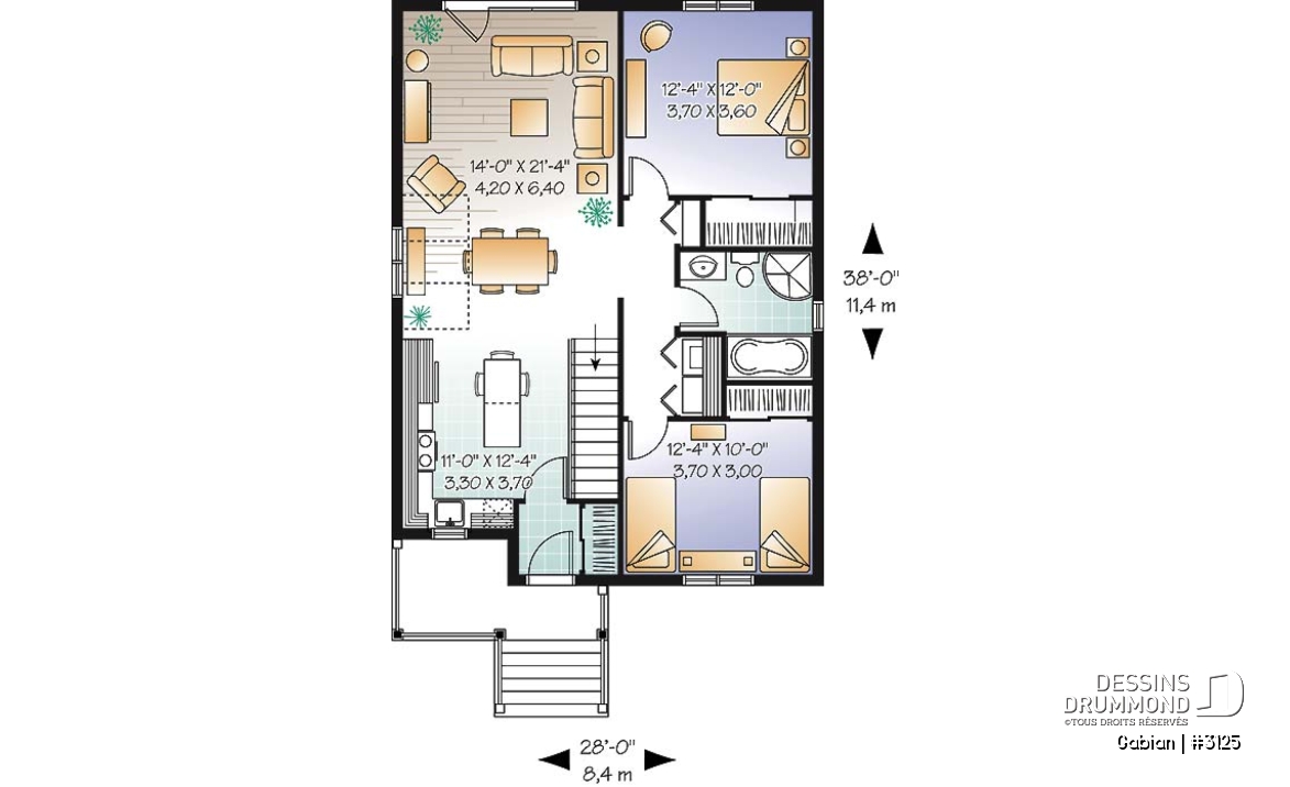 Rez-de-chaussée - Plan de plain-pied champêtre 2 chambres, abordable, vestibule, grand îlot de cuisine, plancher à aire ouverte - Gabian